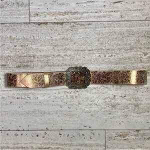 Boho iridescent leather belt with brass buckle